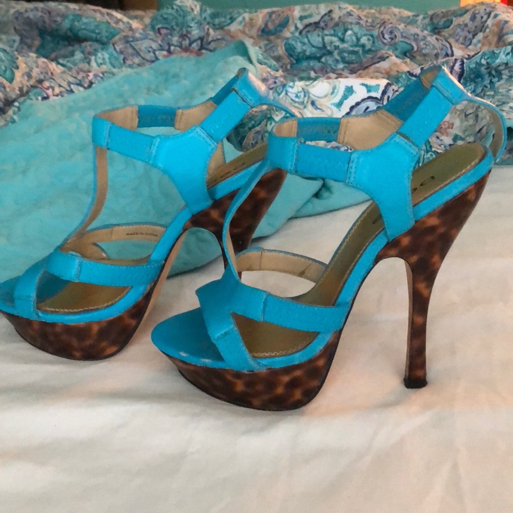 Bebe Blue & Tortoise Platform Heels